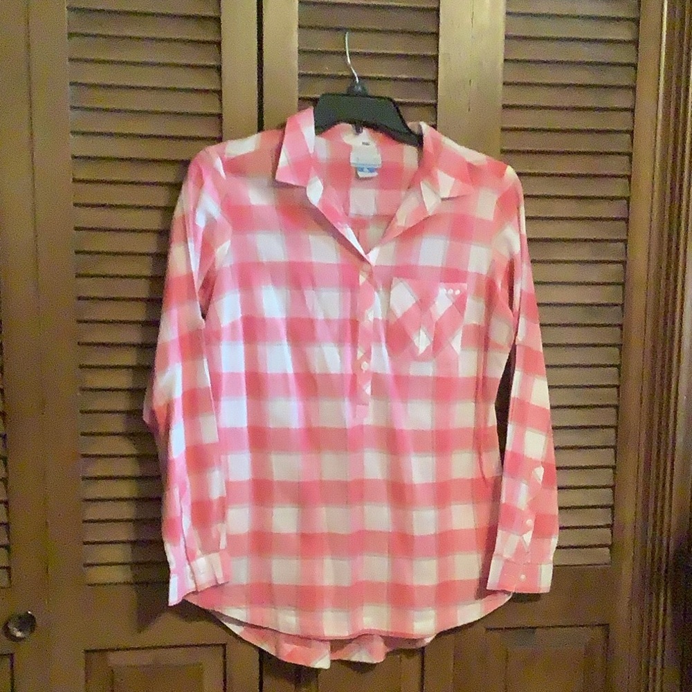 Pink and White Checkered Button-Up Shirt